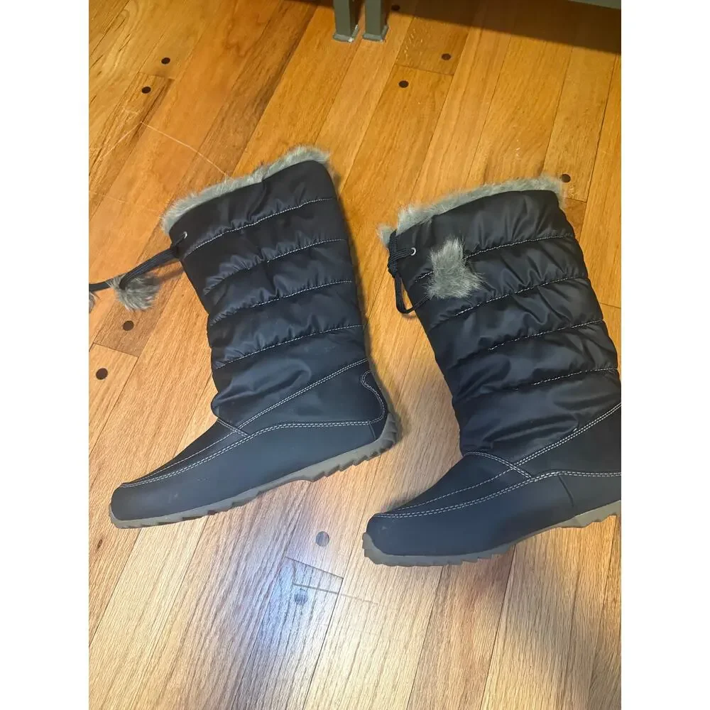 NEW Sporto W3333 Tall Snow Boots Women 8.5 Black Quilted Insulated Faux Fur